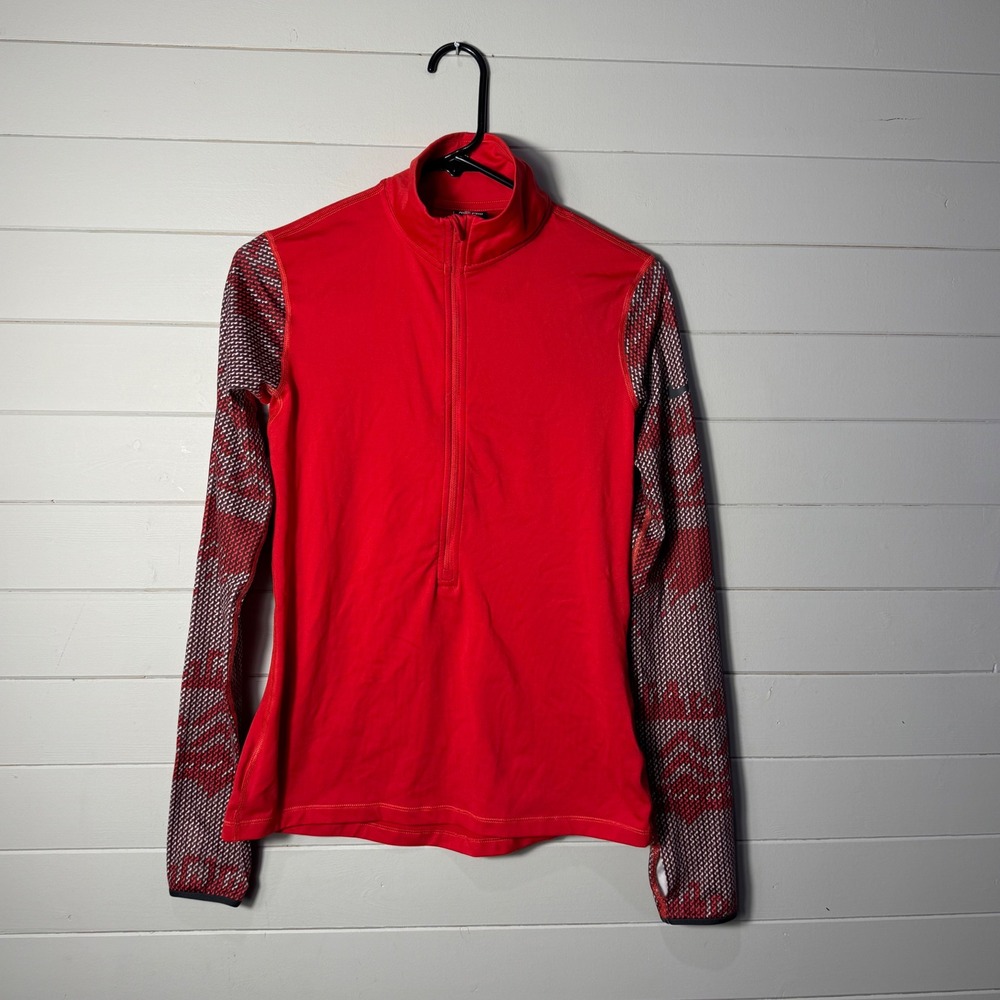 Nike Pro Dri-Fit Womens Medium Red Half Zip Pullover Patterned Sleeves